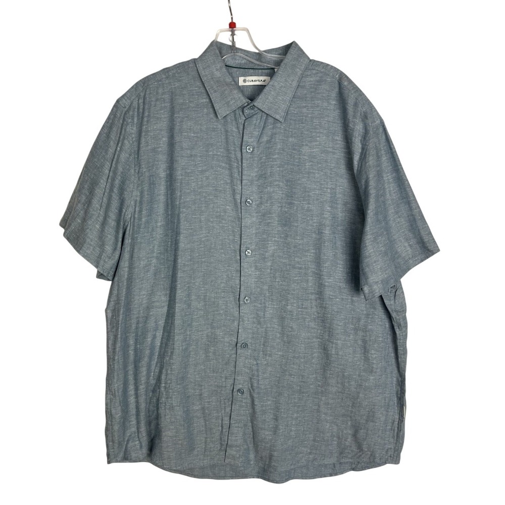 Cubavera Men's XL Linen Blend‎ Short Sleeve Blue Shirt